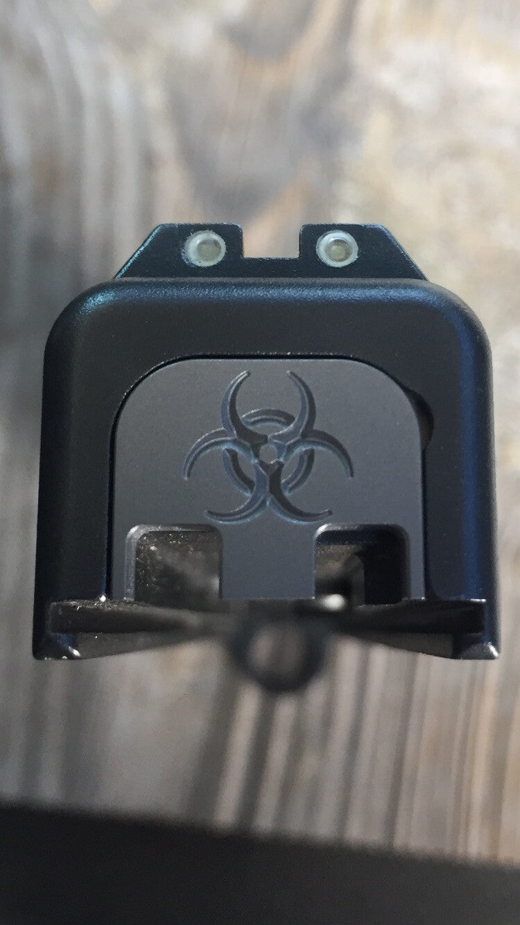 TITANIUM Glock Gen 1-5 Billet Backplate, Slide Plate CNC Machined Biohazard