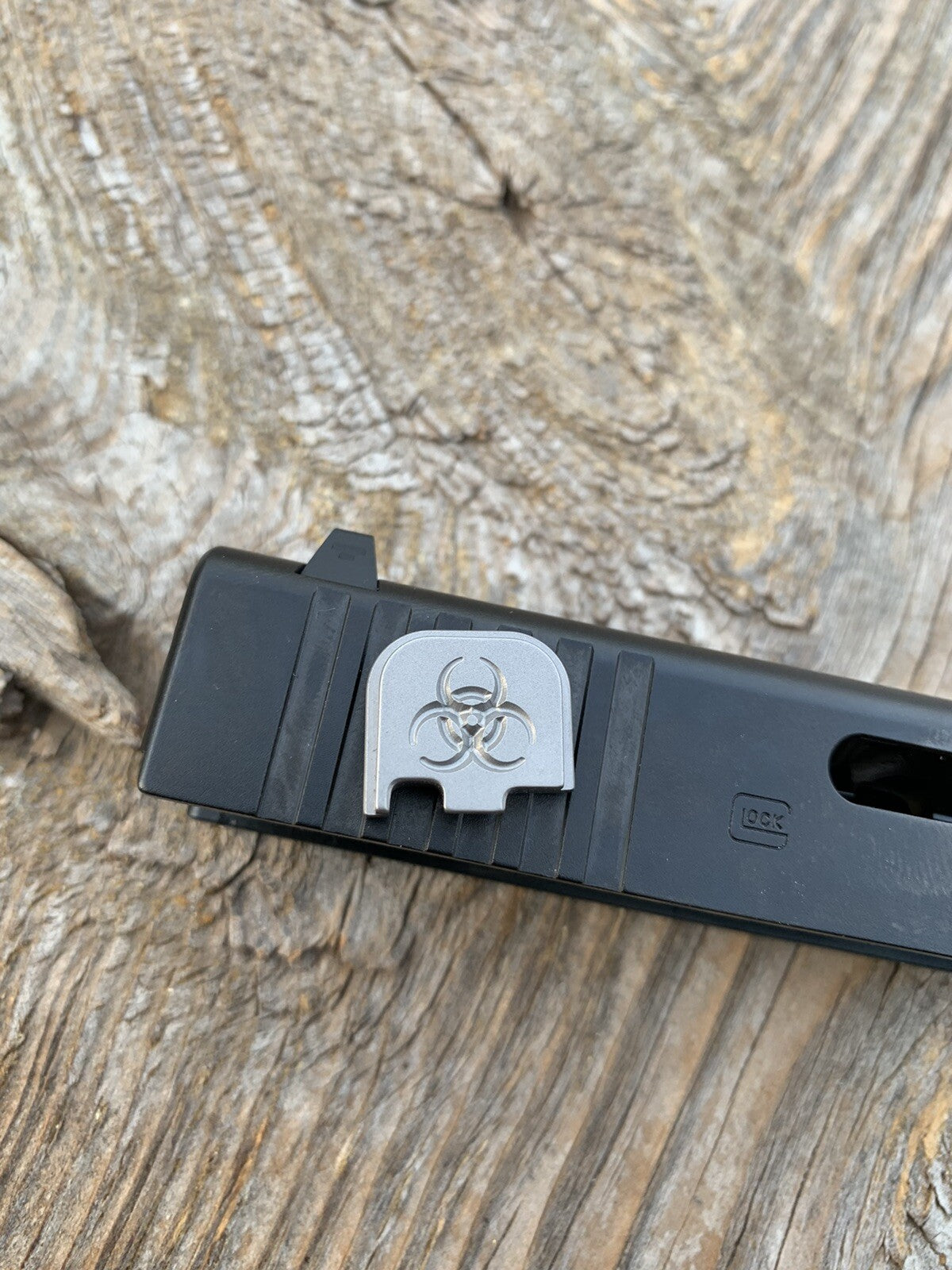 Custom TITANIUM Glock Backplate, Slide Plate for Glock 43, 43X And 48 Biohazard