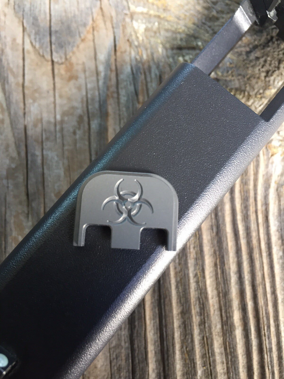 TITANIUM Glock Gen 1-5 Billet Backplate, Slide Plate CNC Machined Biohazard