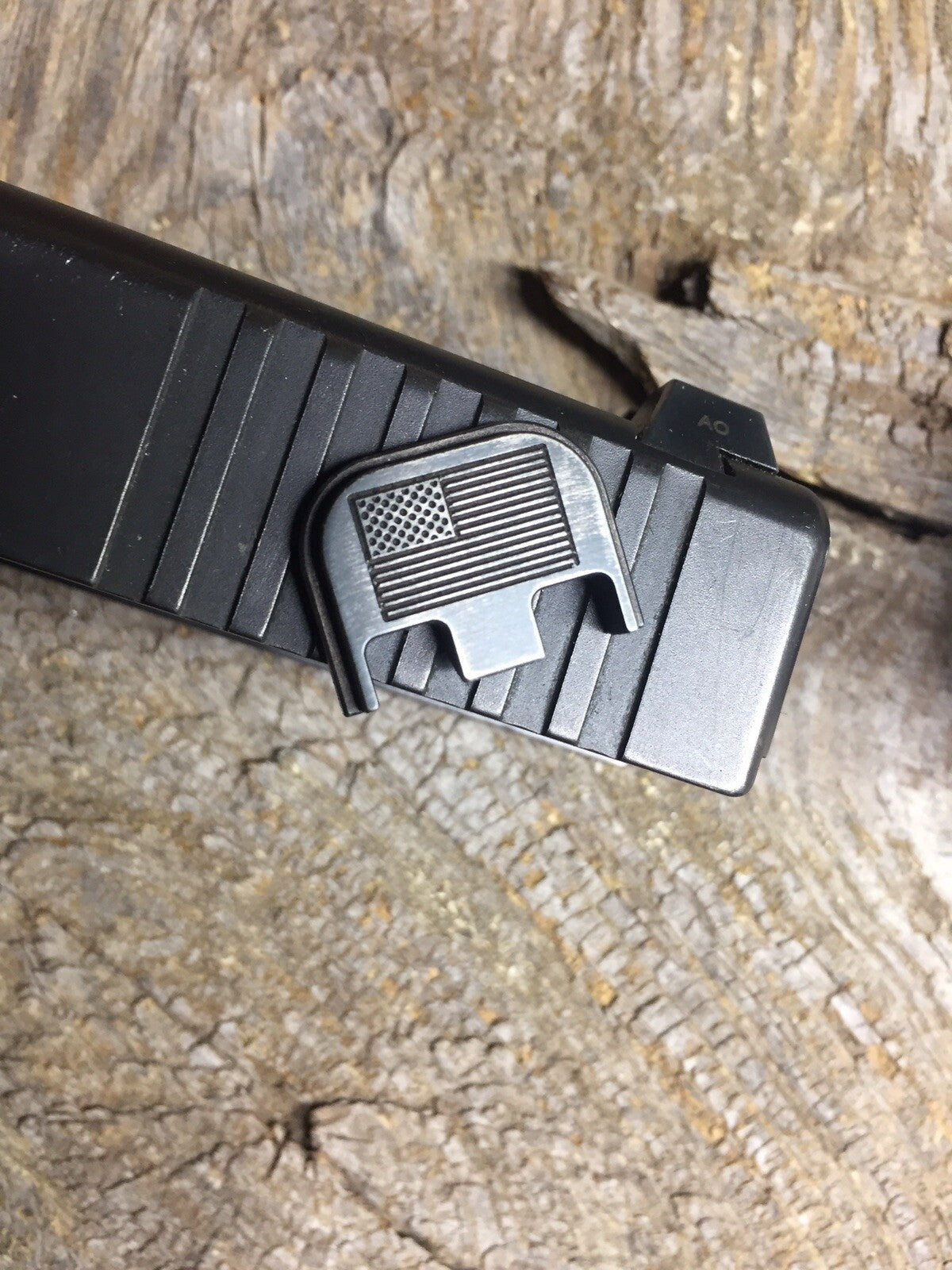 TITANIUM Glock Gen 1-5 Billet Backplate, Slide Plate Distressed American Flag